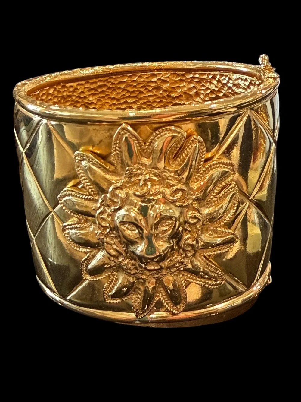 CHANEL Gold Plated Quilted Hinge Bracelet with Lion